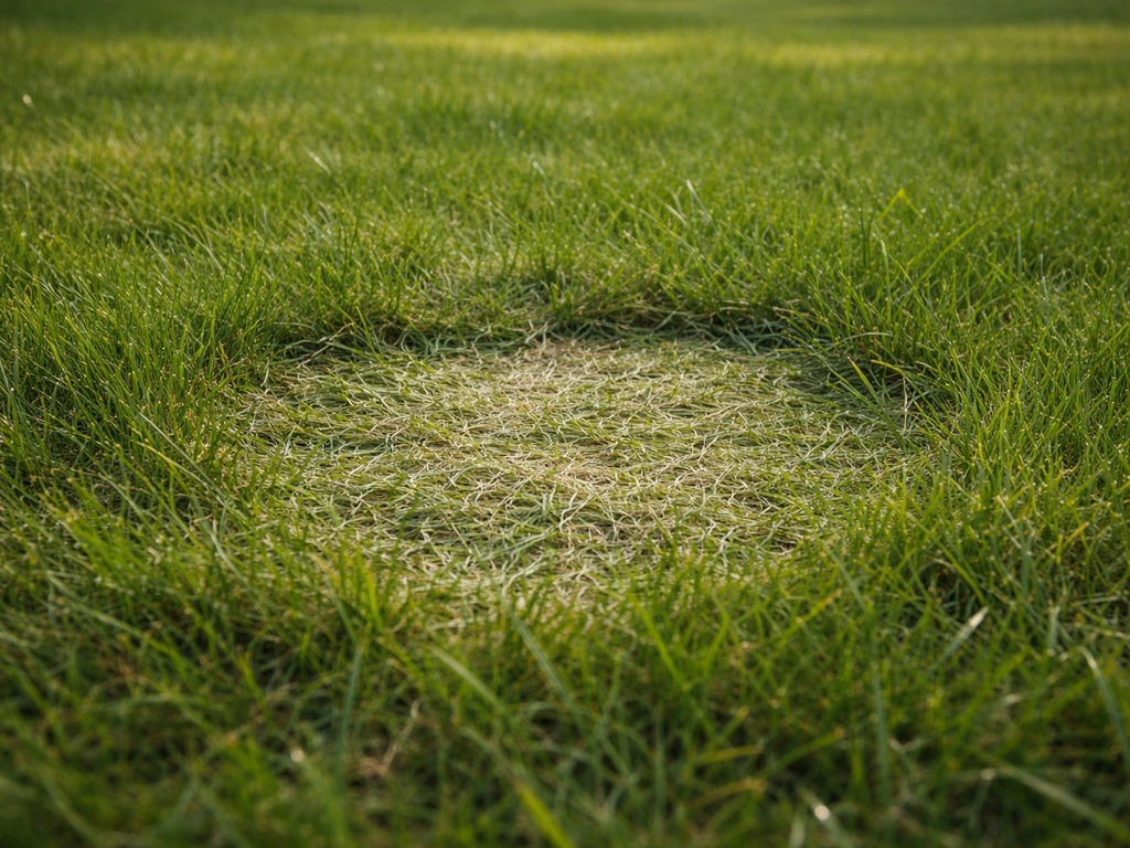 Zone de pelouse plus claire et écrasée avec herbe couchée, montrant une perte de résilience mécanique.