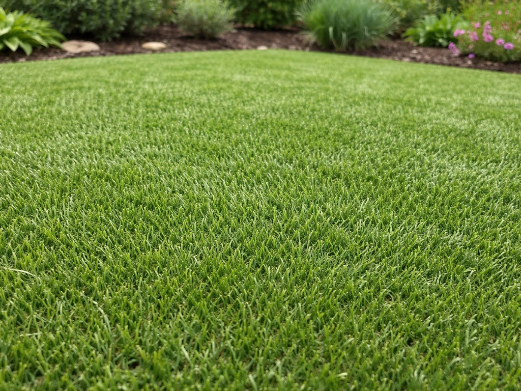 Gazon synthétique Deauville® vert dense et doux vu de près dans un petit jardin d’ornement
