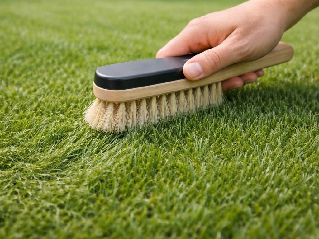 Brosse à gazon synthétique en action : démêlage de touffes sans arracher les brins